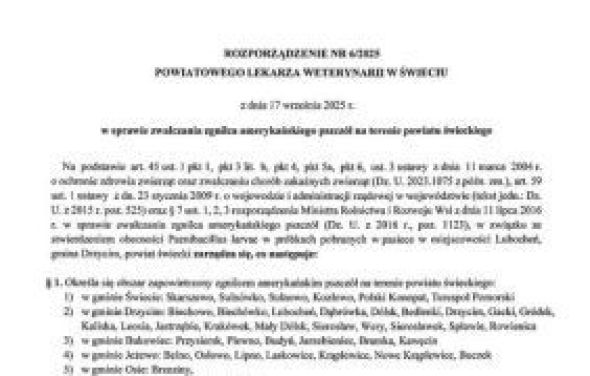 Komunikat Powiatowego Lekarza Weterynarii w Świeciu