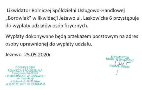 Informacja RSUH Borowiak