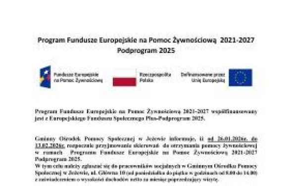 Program Fundusze Europejskie na Pomoc Żywnościową 2021-2027 Podprogram 2025