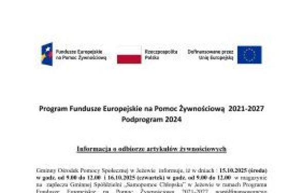 Informacja o odbiorze artykułów żywnościowych