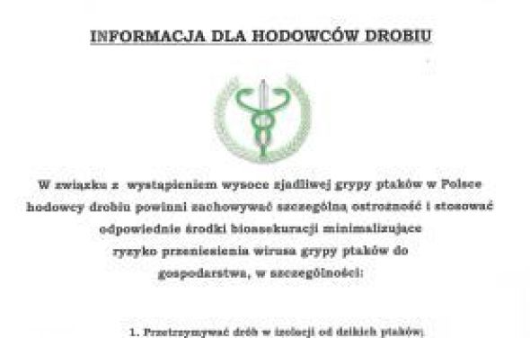 Informacja dla hodowców drobiu