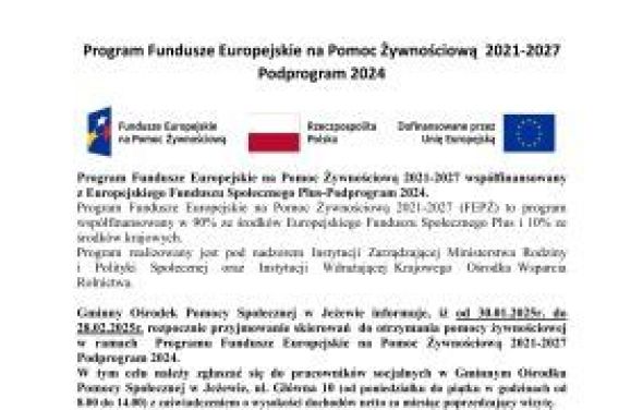 Program Fundusze Europejskie na Pomoc Żywnościową  2021-2027 Podprogram 2024 