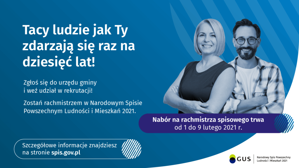 Plakat z informacją o naborze na rachmistrza spisowego