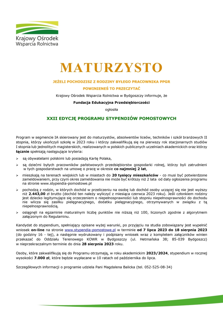 Program Stypendiów Pomostowych Program Stypendiów Pomostowych