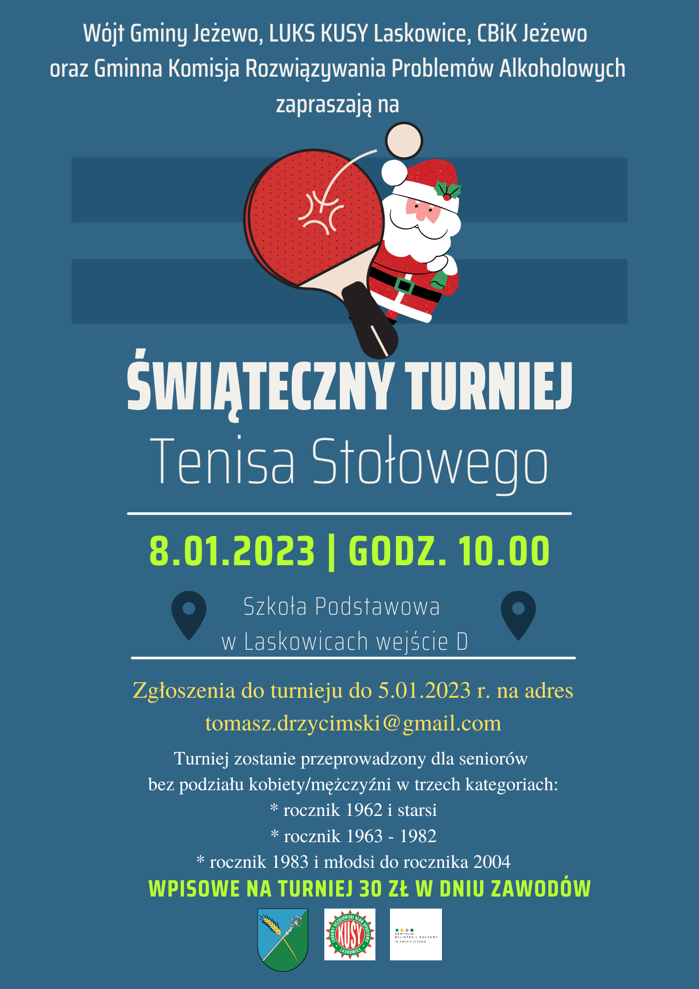 Świąteczny Turniej Tenisa Stołowego Laskowice 8.01.2023 r.